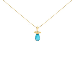 14K Yellow Gold and Blue Quartz Pacifier Pendant Necklace - 18" Inches