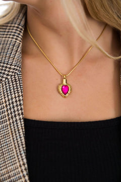 Golden Angel Wings Heart Cremation Urn Necklace With Gemstone