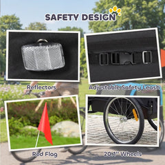 Dog Bike Trailer, Pet Cart Bicycle Carrier with 20" Air Tires, Quick-Release Wheels, Reflectors, Flag
