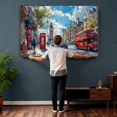 London City Street Wall Art Canvas Print, Big Ben & Red Bus