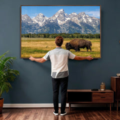 Bison in Mountain Landscape Wall Art Canvas Print – Western