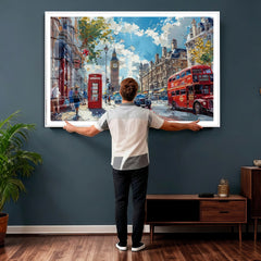 London City Street Wall Art Canvas Print, Big Ben & Red Bus