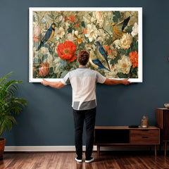 Vintage Birds and Flowers Wall Art Canvas Print, Botanical