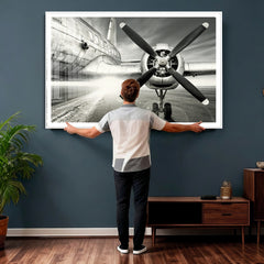 Vintage Airplane Wall Art Canvas Print, Black and White