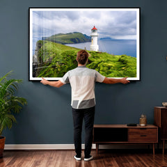 Coastal Lighthouse Wall Art Canvas Print, Cliffside Ocean