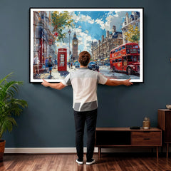 London City Street Wall Art Canvas Print, Big Ben & Red Bus