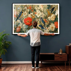 Vintage Birds and Flowers Wall Art Canvas Print, Botanical