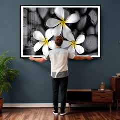 Plumeria Frangipani Black Stone Canvas | White Flower Spa