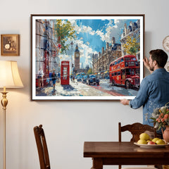 London City Street Wall Art Canvas Print, Big Ben & Red Bus