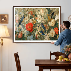 Vintage Birds and Flowers Wall Art Canvas Print, Botanical