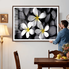 Plumeria Frangipani Black Stone Canvas | White Flower Spa