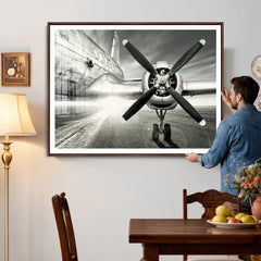 Vintage Airplane Wall Art Canvas Print, Black and White