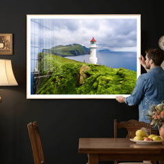 Coastal Lighthouse Wall Art Canvas Print, Cliffside Ocean