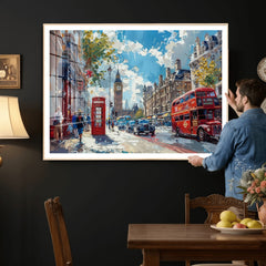 London City Street Wall Art Canvas Print, Big Ben & Red Bus