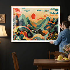 Yayoi Kusama Boho Mountain Landscape Large Wall Art,