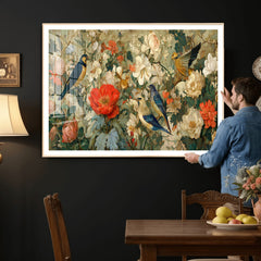 Vintage Birds and Flowers Wall Art Canvas Print, Botanical