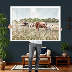 Texas Longhorn Cattle Wall Art Canvas Print: Western Ranch
