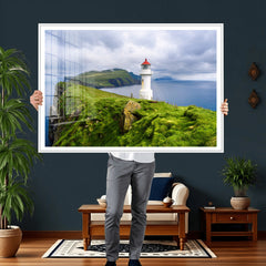 Coastal Lighthouse Wall Art Canvas Print, Cliffside Ocean
