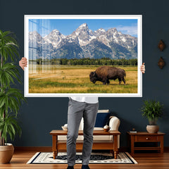 Bison in Mountain Landscape Wall Art Canvas Print – Western