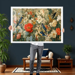 Vintage Birds and Flowers Wall Art Canvas Print, Botanical