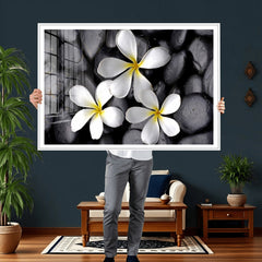 Plumeria Frangipani Black Stone Canvas | White Flower Spa