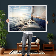 Sailboat Wall Art Canvas Print, Ocean Sunset Sailing Framed