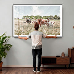 Texas Longhorn Cattle Wall Art Canvas Print: Western Ranch