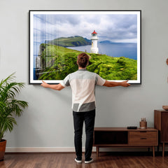 Coastal Lighthouse Wall Art Canvas Print, Cliffside Ocean