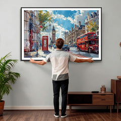 London City Street Wall Art Canvas Print, Big Ben & Red Bus