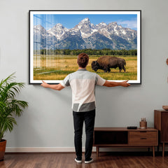Bison in Mountain Landscape Wall Art Canvas Print – Western