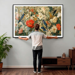 Vintage Birds and Flowers Wall Art Canvas Print, Botanical
