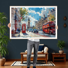 London City Street Wall Art Canvas Print, Big Ben & Red Bus
