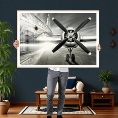 Vintage Airplane Wall Art Canvas Print, Black and White