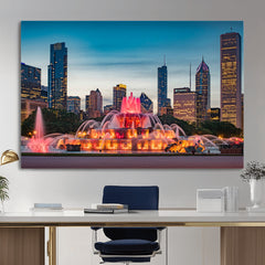 Chicago Wall Art Canvas Print - Chicago City Downtown Night
