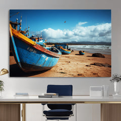 Fishing Boats Wall Art Canvas Print, Coastal Boat Beach