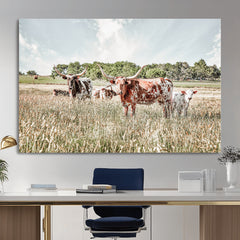 Texas Longhorn Cattle Wall Art Canvas Print: Western Ranch