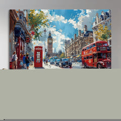 London City Street Wall Art Canvas Print, Big Ben & Red Bus