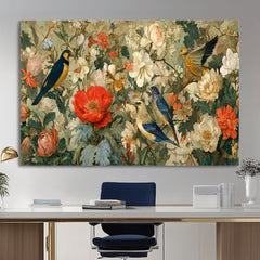 Vintage Birds and Flowers Wall Art Canvas Print, Botanical