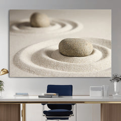 Zen Garden Stone Sand Canvas | Japanese Rock Garden Wall Art