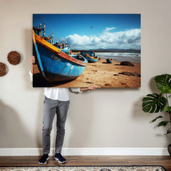 Fishing Boats Wall Art Canvas Print, Coastal Boat Beach