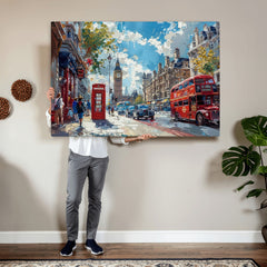 London City Street Wall Art Canvas Print, Big Ben & Red Bus
