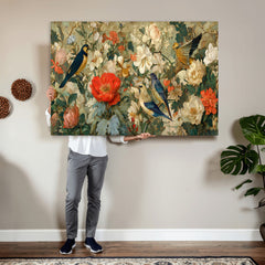 Vintage Birds and Flowers Wall Art Canvas Print, Botanical