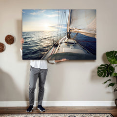 Sailboat Wall Art Canvas Print, Ocean Sunset Sailing Framed