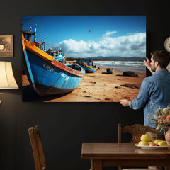 Fishing Boats Wall Art Canvas Print, Coastal Boat Beach