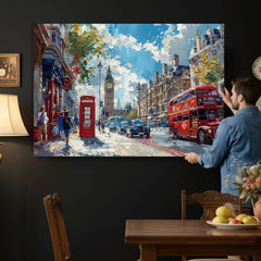London City Street Wall Art Canvas Print, Big Ben & Red Bus