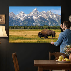 Bison in Mountain Landscape Wall Art Canvas Print – Western