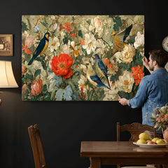 Vintage Birds and Flowers Wall Art Canvas Print, Botanical