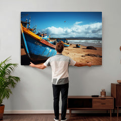Fishing Boats Wall Art Canvas Print, Coastal Boat Beach
