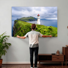 Coastal Lighthouse Wall Art Canvas Print, Cliffside Ocean