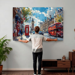 London City Street Wall Art Canvas Print, Big Ben & Red Bus